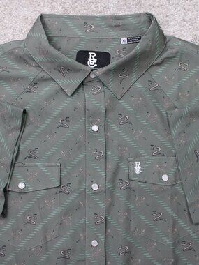 Raised By Coyotes AOP Shirt Mens XL Green Pearl Snap Snake All Over Print S/S